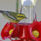 Townsend’s Warbler at hummingbird feeder